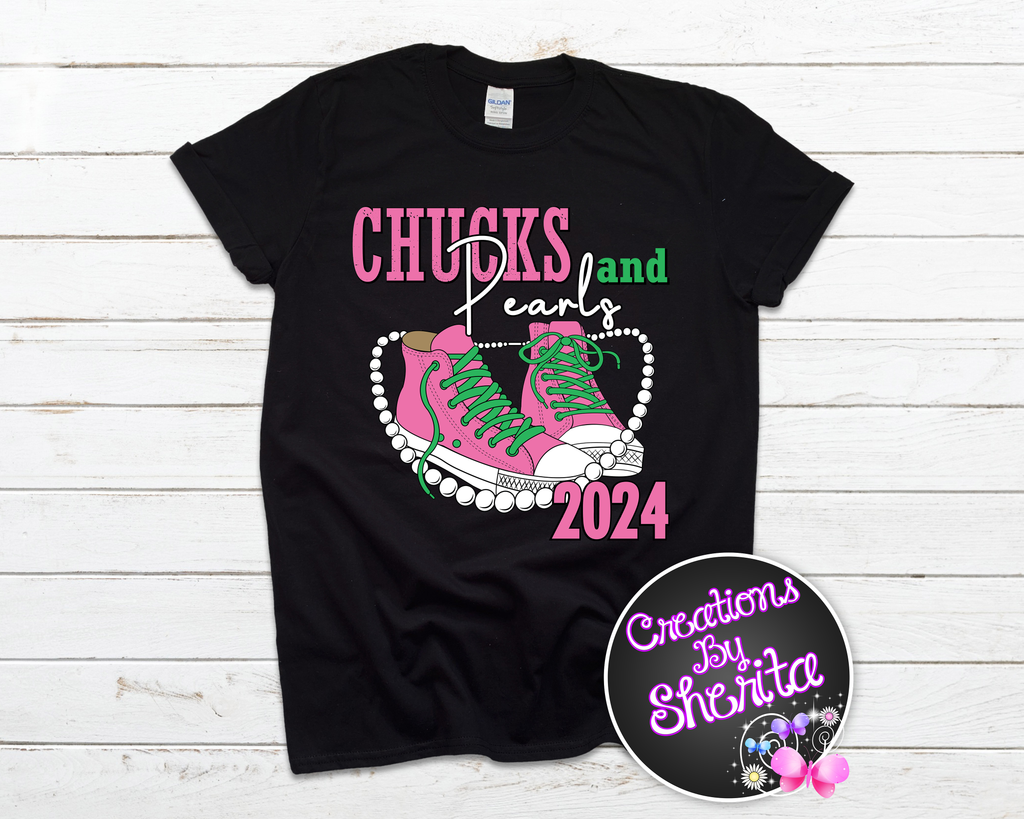 Pink and Green Chuck and Pearls Shirt