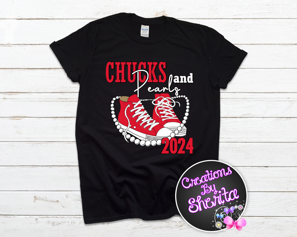 Red and White Chuck and Pearls Shirt